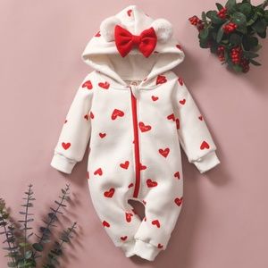Valentine Heart Love Ear Hooded White Jumpsuit 0-3 NWT
